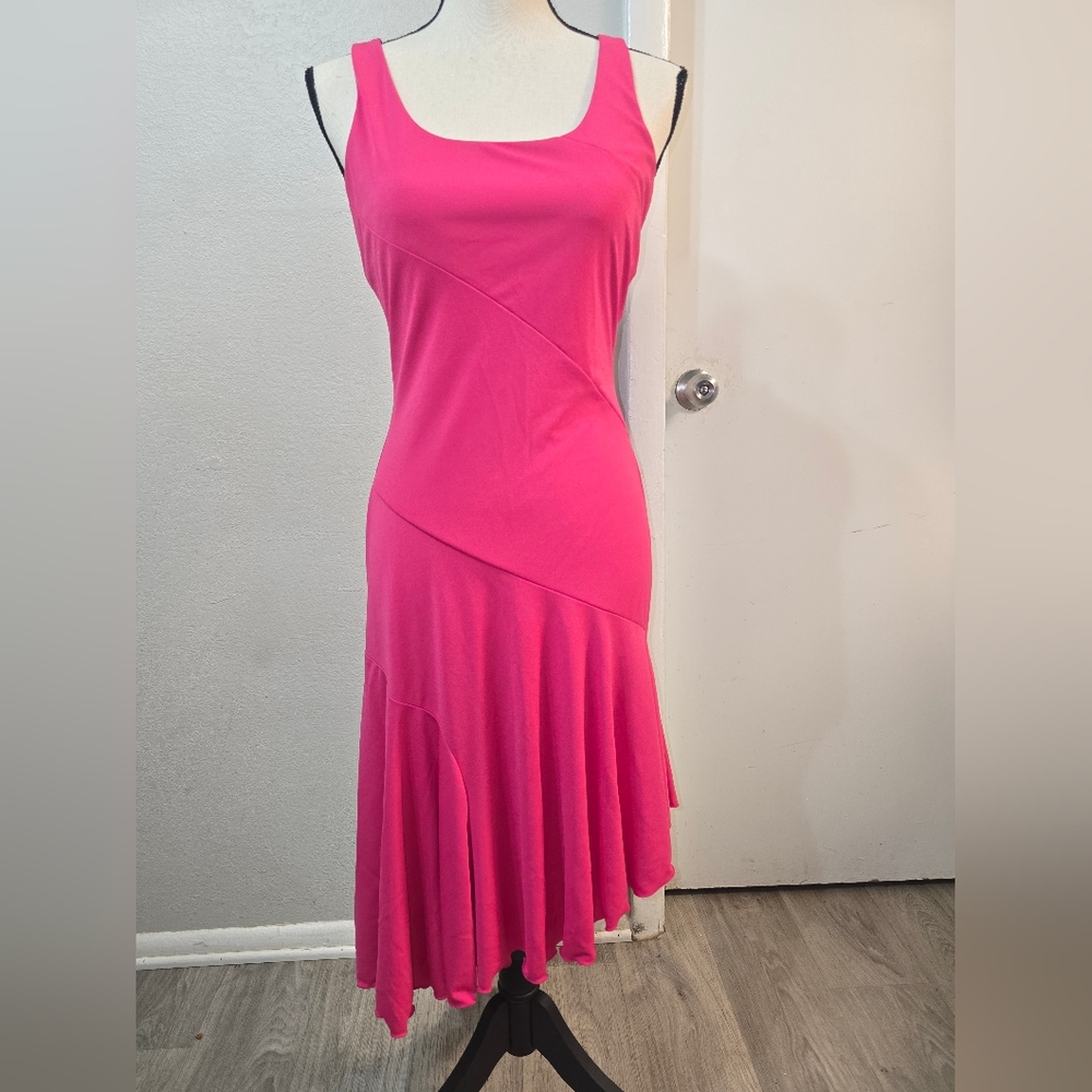 Express Hot Pink Sleeveless Asymmetric Midi Dress